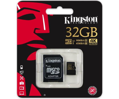 Karta pamięci Kingston 32GB microSDHC UHS-I U3 zapis 45MB/s odczyt 90MB/s